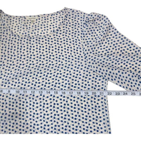 Max Studio Women SZ XL Blue Polka Dot Top Blouse Ruffle Bell 3/4 Sleeve Pullover - Picture 6 of 16